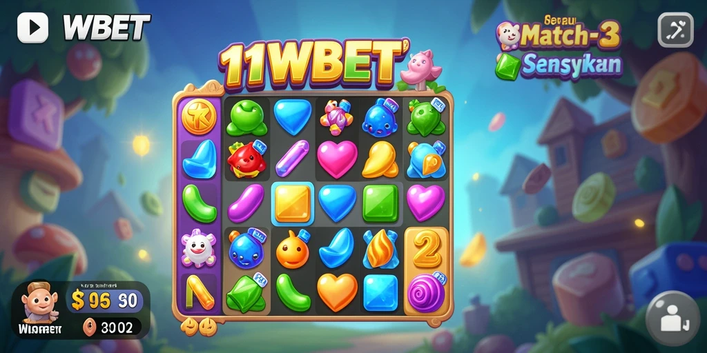Screenshot utama 11WBET menampilkan gameplay seru di level Match-3.