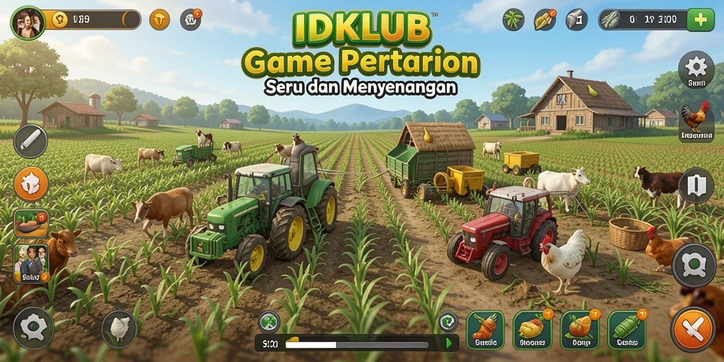 Screenshot gameplay IDKLUB menunjukkan aktivitas bertani yang menyenangkan.